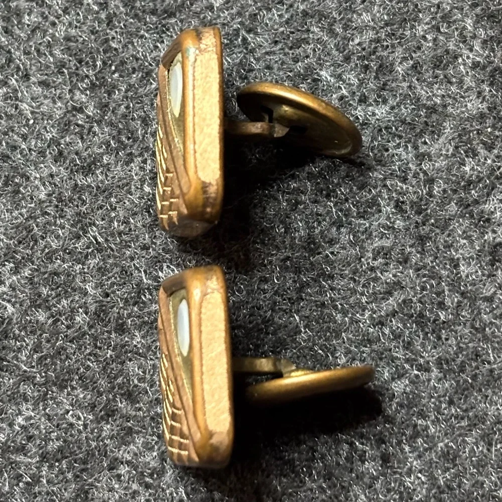 Vintage Gold and Bronze Cufflinks with Mother of Pearl Inlay